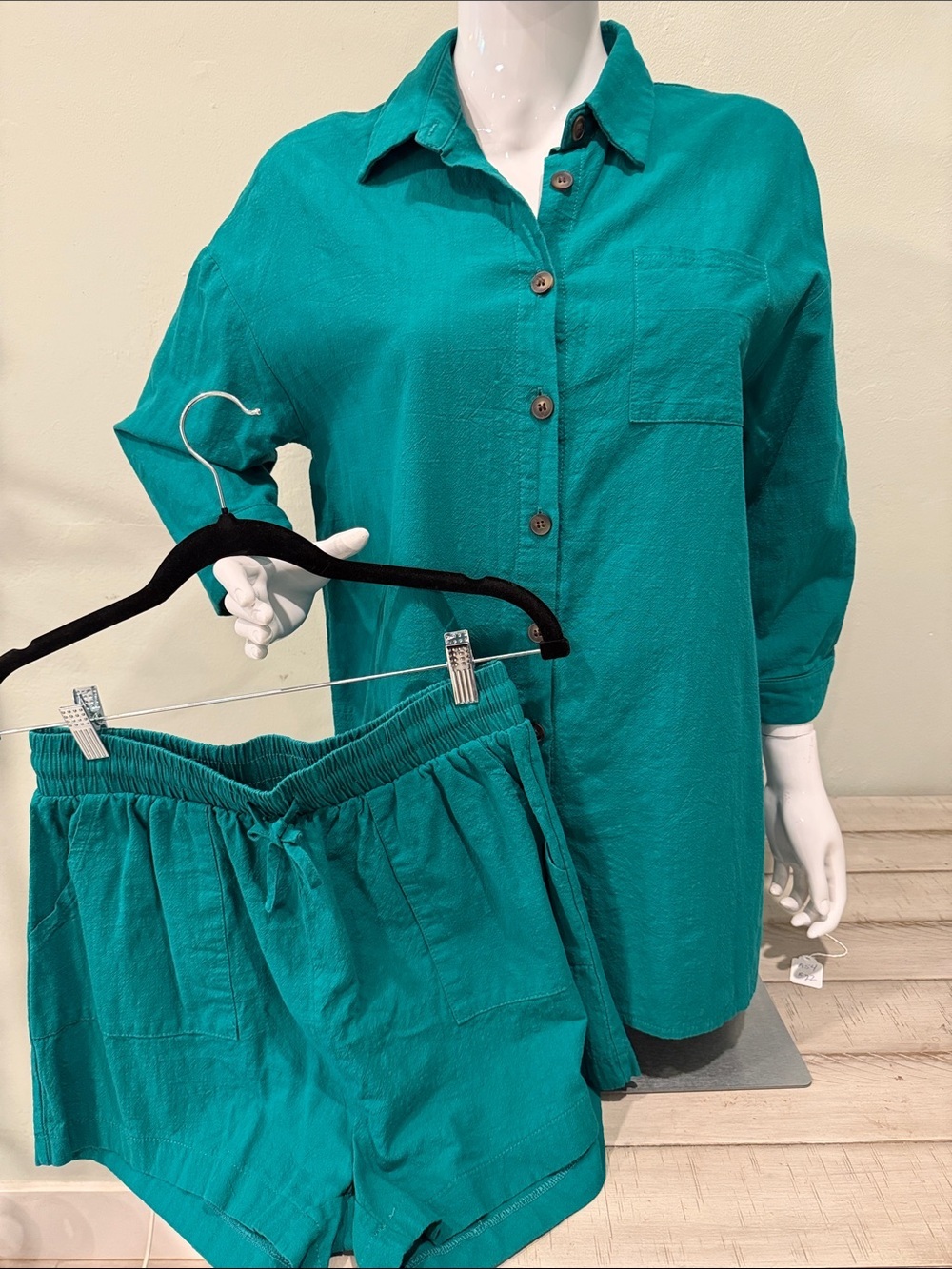 Zeagoo 2 Piece Short Set Green Size M 100% Cotton Perfect Travel Set